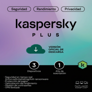 Kaspersky Plus | Retail | 3 Dispositivos | 12 Meses