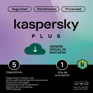 Kaspersky Plus | Retail | 5 Dispositivos | 12 Meses