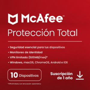McAfee Total Protection | Vinculado a Correo | 10 Dispositivos | 12 Meses