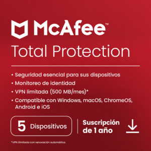 McAfee Total Protection | Vinculado a Correo | 5 Dispositivos | 12 Meses