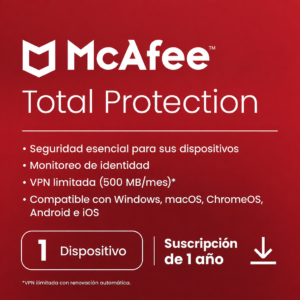 McAfee Total Protection | Vinculado a Correo | 1 Dispositivo | 12 Meses