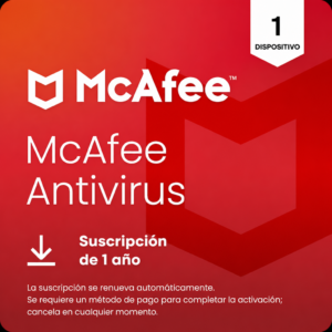 McAfee Antivirus | Vinculado a Correo | 1 Dispositivo | 12 Meses