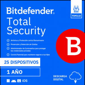 Bitdefender Total Security Family | KEY | 25 Dispositivos | 12 Meses